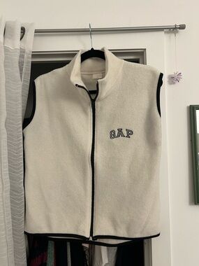 GAP Cream Fleece Zip-Up Vest with Black Trim